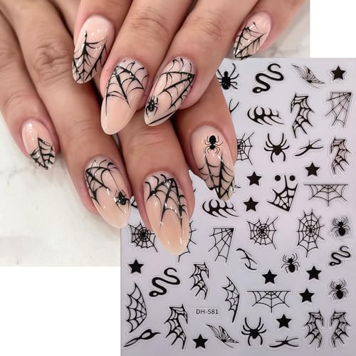 8 Sheets Halloween Nail Art Stickers Spider Web Nail Decals 3D Self-Adhesive Black Silver White Gold Snake Spiders Spider Web Nail Stickers Design Holiday Sticker for DIY Nails Decoration Accessories - style: Snake