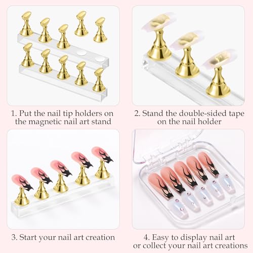 Nail Stand Magnetic Nail Holder for Painting Nails Nail Stands for Press-On - color: Gold