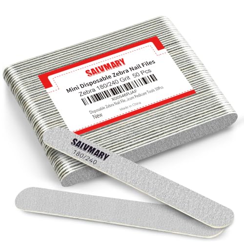 SALVMARY Professional Disposable Small Zebra Nail Files 180/240 Grit, 50Pcs - size: 180/240 Grit - 50Pcs