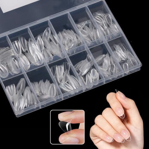Medium Almond Nail Tips 504 Pcs 12 Sizes, Pre-Etched Soft Gel Full Cover Nail Stickers, Transparent Press on Fake Nails for Home DIY, Nail Salons, Nail Art & Extension, Long Lasting Clear False Nails - size: Medium Almond