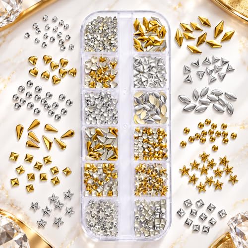 2Boxes 18Grids Mixed Pointed Cone Nail Charms Nail Art Rhinestones Set - color: Grey