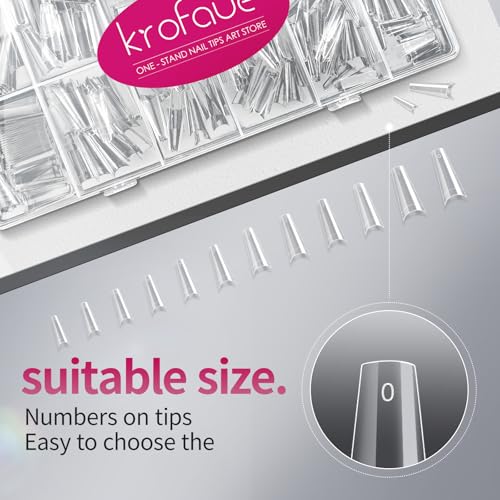 krofaue Half Cover Coffin Nail Tips - Acrylic Nail Tips - color: Clear Coffin Half Cover