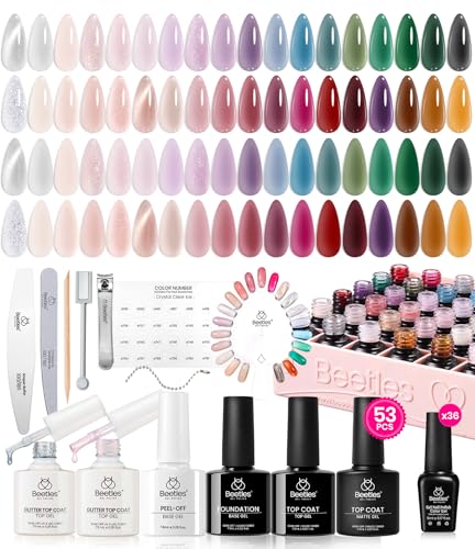 Beetles Jelly Gel Nail Polish Set, 53PCS 36 Colors Gel Polish Kit - color: 0-0-0-Crystal Ice