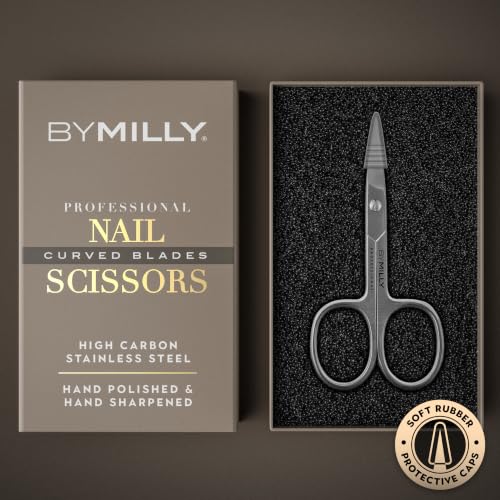 High Carbon Stainless Steel Professional Nail Scissors for Manicure | Razor Sharp Curved Blade Beauty Scissors for Women (Silver) - color: Silver
