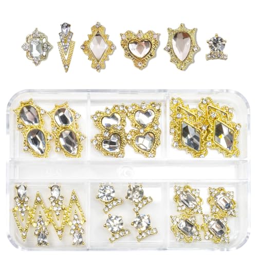 24pcs Crystal Clear Nail Rhinestones Luxury Nail Charms Crystal White Heart Charms for Nails 3D Big Nail Gems Diamonds Jewelry Stones Alloy Nail Art Studs Nail Art Decor w Box for Arylic Nails Crafts - color: Luxury Charms - Crystal White, size: 1 Box