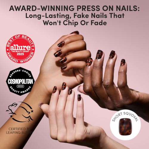 Glamnetic Press On Nails - Short Squoval, Glossy Fake Nails 30 Pc Full Kit - color: 1C - High Stakes