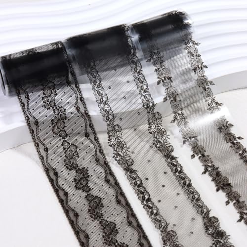 10 Rolls Black Lace Nail Foils Mixed Styles Lace Flowers Transfer Stickers - color: Black Lace Ls04