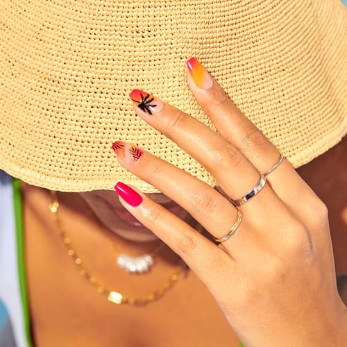Kiss Impress No Glue Mani Press On Nails, Design, 'Sol', Pink, Medium Size, Coffin Shape, Includes 30 Nails, Prep Pad, 1 Manicure Stick, 1 Mini File