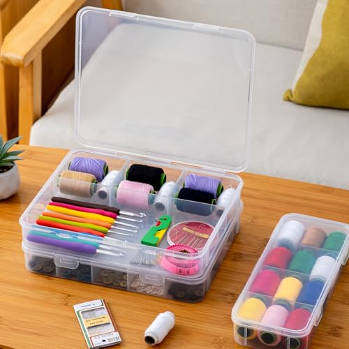 Vidifor 2-Pack Clear Cable Organizer Box with 16 Cable Ties, 4 Compartments Organizer Container for Crafts, Beads, Earrings, Screws, Nail, Pins (2, Large) - size: Large