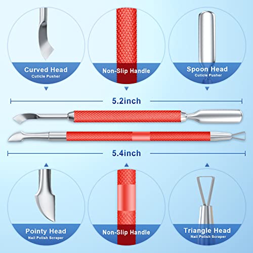 2PCS Red Cuticle Pusher Tool and Scraper Nail Pusher - color: Red