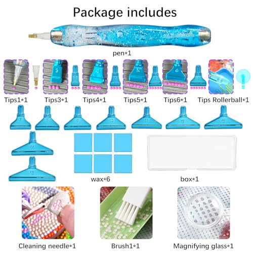 CXJINZE 26 Pcs Plastic 5D Diamond Art Pens Kit with 13 Nibs Stylus Tool - color: Blue