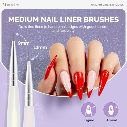 MelodySusie 5Pcs Nail Art Liner Brushes Sizes 5/7/9/11/20mm - size: 5 Pcs - Liner