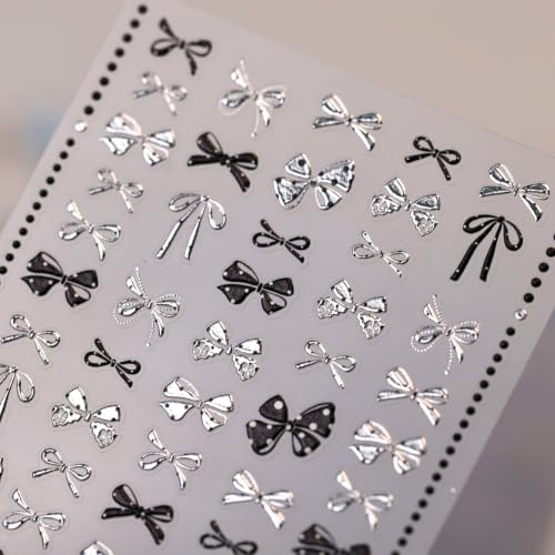 Black Silver Bow Nail Art Stickers - Cute, 3D Self-Adhesive - color: Color-06