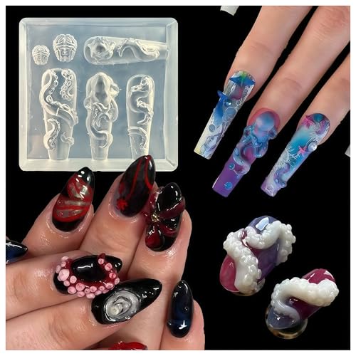 3D Octopus Nail Mold Multiple Shapes Octopuss Tentacles Silicone Nails Molds Accessories Gel Brain Art Manicure Tools - color: 3D Octopus Nail Mold