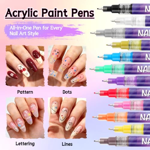 12 Colors Nail Art Pens Set, TOROKOM Nail Art Markers 3D Nail Polish Pens - color: 12 Color-D