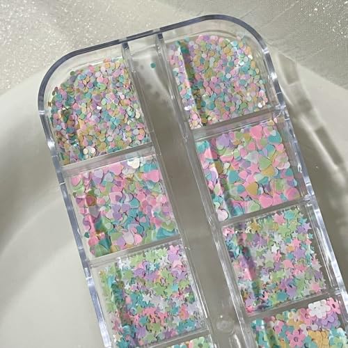 12 Grids Pastel Nail Art Glitter Sequins Cut Nail Art Flakes