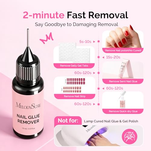 MelodySusie Acetone Free Nail Glue Remover for Press On Nails, 15ml, 2PCS - size: 1.05 Fl Oz (Pack of 1)