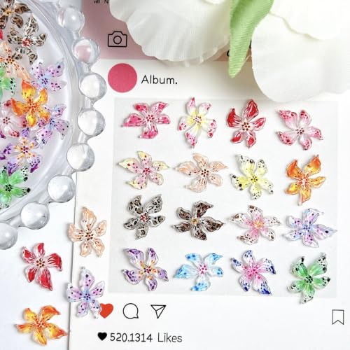 100PCS Flower Nail Art Charms 3D Hawaii Flowers Nail Art Colorful Rhinestones Hibiscus Floral Diamonds Nail Jewelry Summer Nail Jewelry Nail Supplies for Women (Flowers-A) - color: Flowers-A
