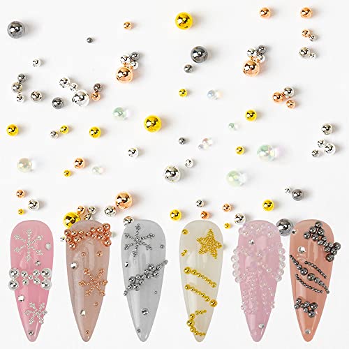 Nail Art Beads - Multiple Sizes, 6 Boxes, Gold, Silver, Rose, Gold, AB Nail Bubble Caviar Beads for Nail Art - color: Nail Beads