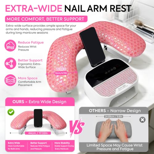 Arm Rest for Nails Tech, Manicure Hand Rest, U-shaped Armrest - color: Pink