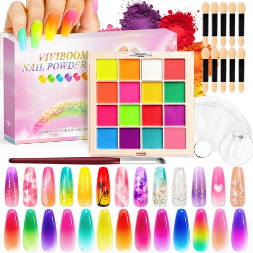 16 Colors Pigment Powder for Nails Palette Set Ombre Neon