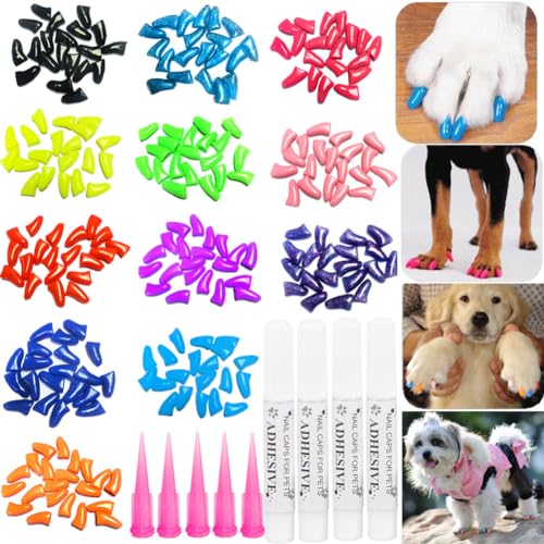 VICTHY 100pcs Dog Nail Caps & Claw Caps with Adhesive Glue and Applicators - size: XS