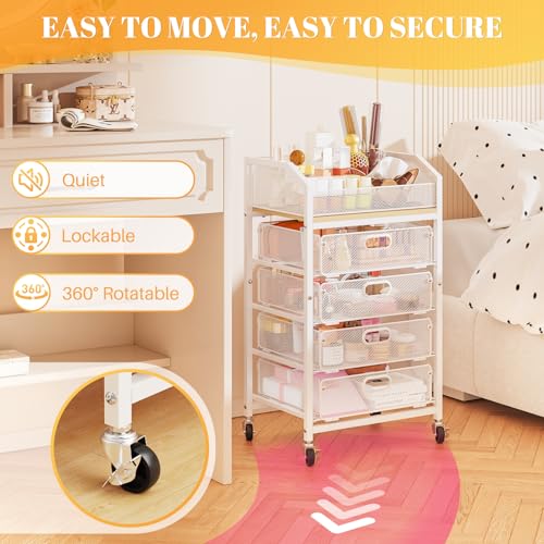 SUNALLY Rolling Makeup Cart with Drawers, Rolling Vanity Nail Cart, White - color: White, size: 5 Tier