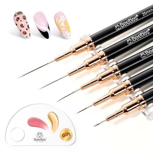 Beetles Liner Brushes for Nails 5pcs, Metallic Nail Art Brushes Black - color: A-Black-5