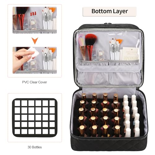 Nail Polish Organizer Bag Holds 30+ Bottles (15ml/0.5 fl.oz) &UV Nail Lamp - color: 03-Black, size: 30 Bottles