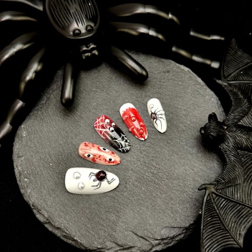 Halloween Press on Nails Medium Almond Spider Web Gothic Fake Nails - color: Halloween Press on Nails 03