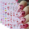 5Pcs Valentine's Nail Art Stickers Rose Heart Flower Nail Stickers 3D Self-Adhesive Love Heart Nail Decals Purple Pink Hollow Heart Nail Design Valentines Nails Supplies for Women Wedding Manicure - style: heart flower