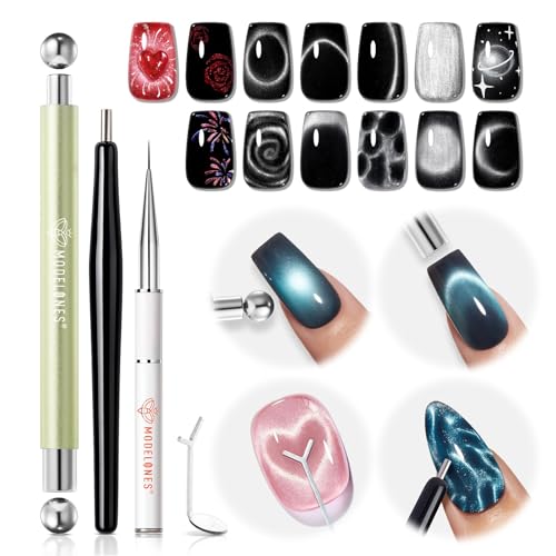 Modelones Cateye Gel Polish Nail Magnet 6PCS Cat Eye Tool Liner Brush Swirl - color: A1-Black Bead-Attracting
