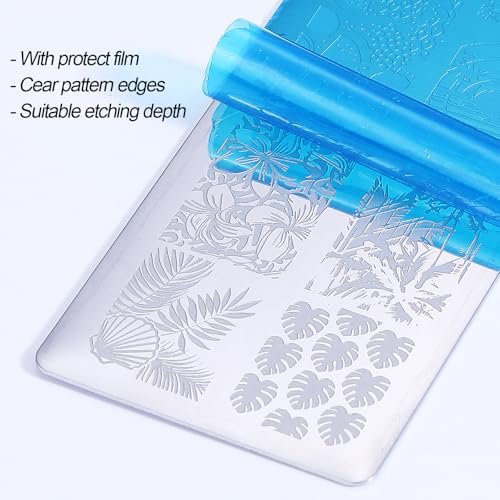 8pcs Summer Nail Stamping Plate Kit - Ocean Flower Fruit Nail Stamping Kit Spring Summer Nail Art Template Stencil Manicure Tool Reusable Salon Accessories Supplies for DIY Home Use - style: Tropical