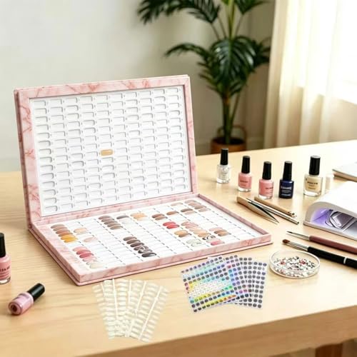 320 Nail Swatch Book with 480 False Tips & 1-400 Number Stickers, Pink
