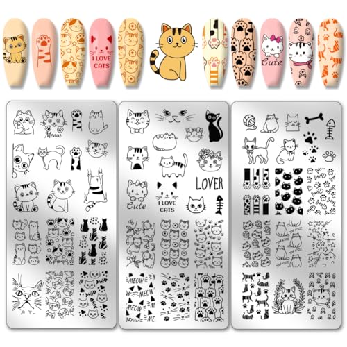 PH PandaHall 3pcs Cute Cat Nail Stamping Plates
