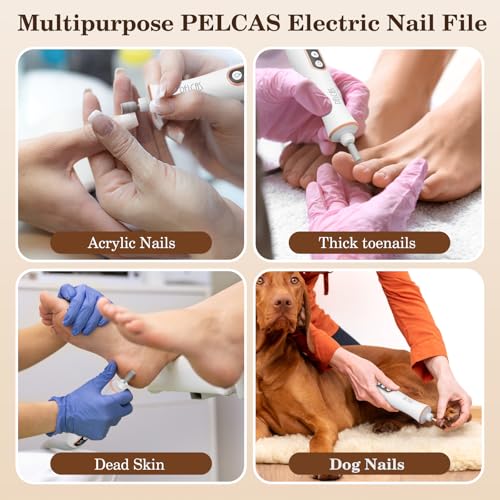 PELCAS Cordless Nail Drill, 10 Speeds Electric Nail File with LED Light - color: White