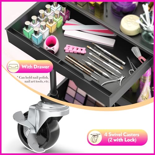 SUNALLY Makeup Cart Organizer with Drawer,4 Tier Rolling Makeup Cart, Black - color: Black, size: 4 Tier