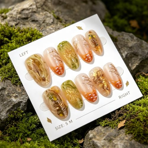 30pcs Fall Press on Nails Thanksgiving Acrylic Fake Nails Floral Design - color: Halloween Press on Nails 18
