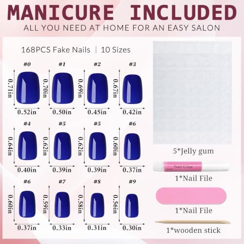 Short Blue Press on Nails Square Fake Nails Press ons Blue Glue Nails-F - color: Blue