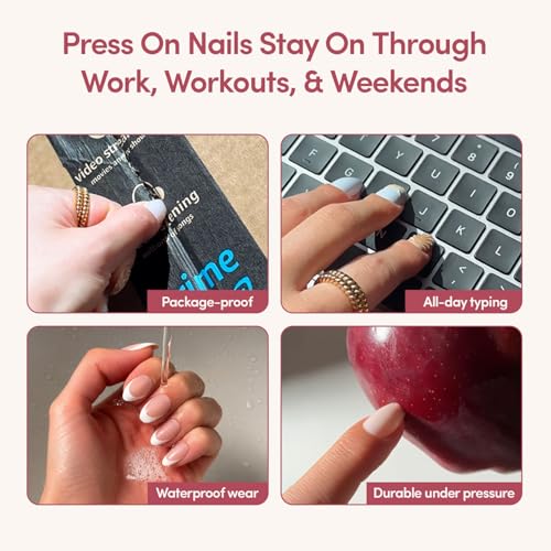 Glamnetic Press On Nails - Medium Coffin, Velvet Fake Nails 30 Pc Full Kit - color: 3F - Oyster Opal