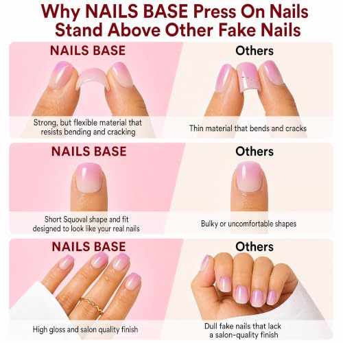 Pink Press On Nails, Short Square Fake Nails, 24 Pcs - color: Peach-Gradient
