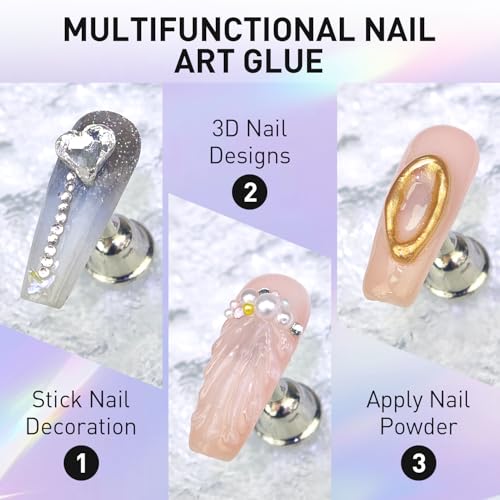 Rhinestone Glue Kit with Gold & Silver Chrome Powder - 30g Nail Glue for 3D Gel Nail Art & Charms - color: D-30g Rhinestone Glue With Chrome Powder