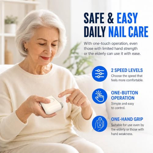 Electric Nail Clipper for Seniors, Automatic 2-in-1 Trimmer & Polish - color: White