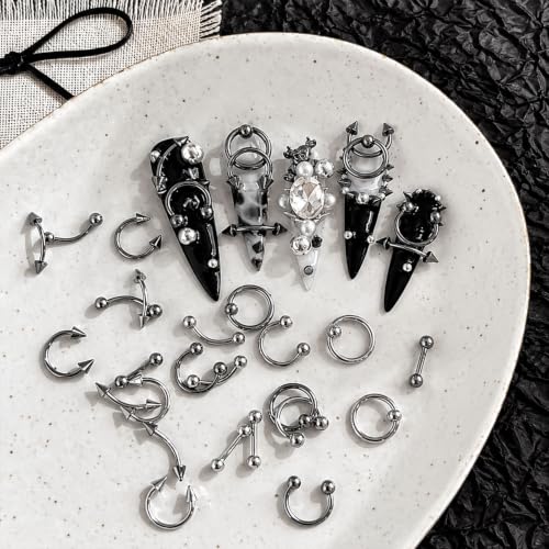 100PCS 3D Metal Punk Nail Art Charms, Silver Black Gothic Y2K Nail Studs, Rivets Spikes Beads Rings Alloy Nail Jewelry for DIY Manicure Salon Decoration (Punk) - color: Punk