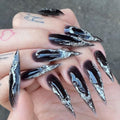 Gothic Black Press on Nails Long Stiletto - 3D Silver - color: Style-25