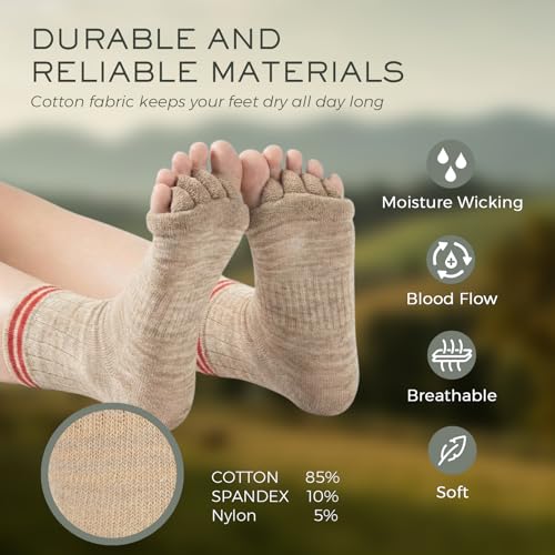 Foot Alignment Socks with Toe Separator,Toeless Yoga Socks for Women/Men - color: Beige
