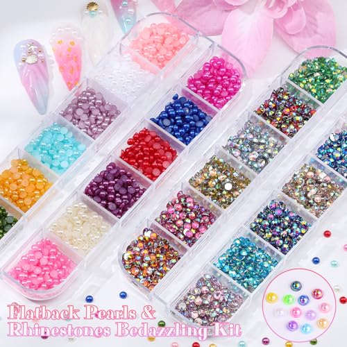 6 Boxes Resin Rhinestones for Bedazzling Kit, 3mm Mixed-Color Jelly Clear AB Rhinestones Flatback Small Pearls Accessories with Tweezers and Brush for Crafting Nail Art DIY Cap Tumblers Face Makeup - color: Mixed-Color - 3mm