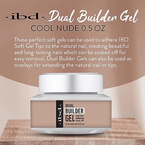 IBD Dual Builder Gel for Nails, Round – Soft Gels and Adhesive Soak Off UV/LED Curable, Strong Long-Lasting Nail Enhancement, Sculpting Extension, Cool Nude, 0.5 oz, 1 Pack - color: Cool Nude