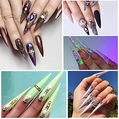 FEBSNOW 1000PCS Long Stiletto Nail Tips, Acrylic Flake Nails with Box