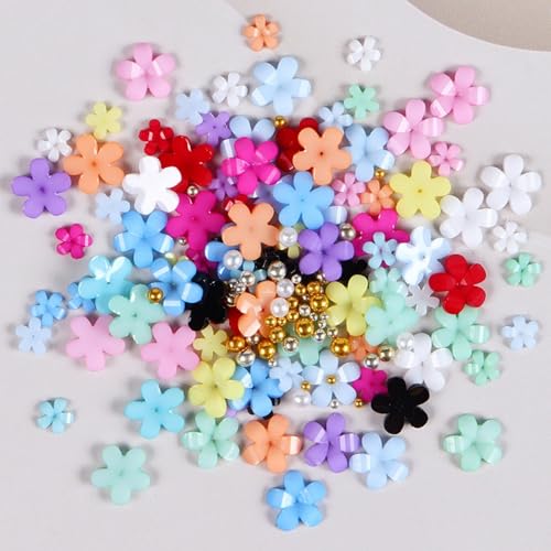 1 Box 12 Color Flower Nail Charms 3D Resin Floral Nail Charm Gold Silver Pearl Beads Nail Jewels Colorful Spring Valentine's Day Petal Nail Art Supplies for Women Girls DIY Acrylic Nail 12 Grids - color: YHN30